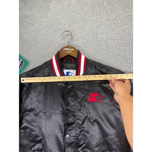 Starter Retro Satin Varsity Bomber Jacket Mens Extra Large XL Black Red $225 NWT - Picture 3 of 10